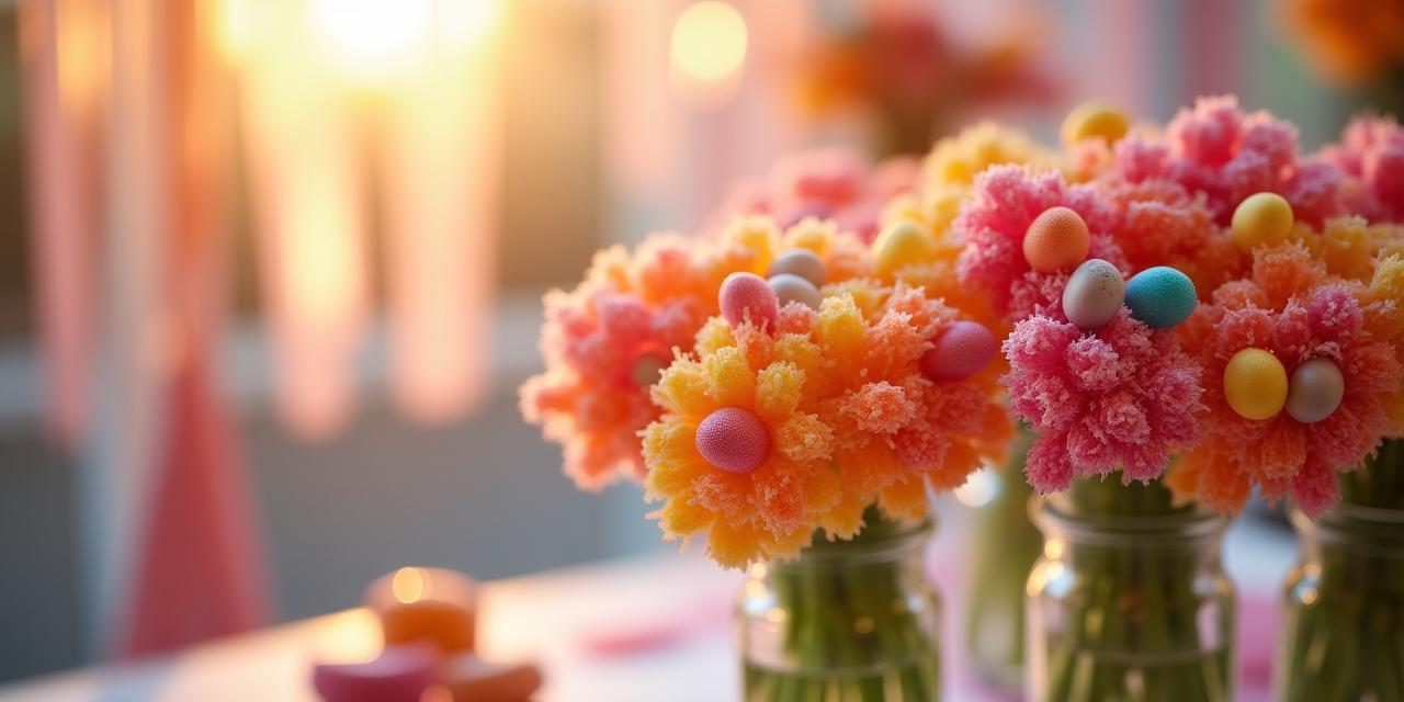 Dettaglio di un bouquet di caramelle per una festa di compleanno