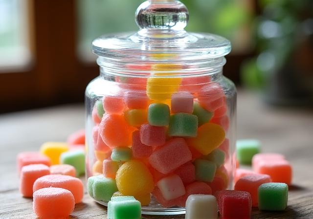 Caramelle nostalgiche colorate in un barattolo di vetro
