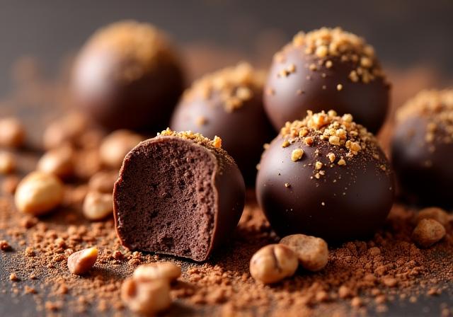 Tartufi di cioccolato fondente e granella