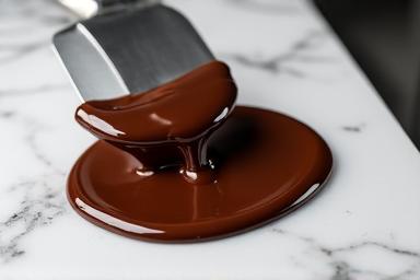 Cioccolato fuso lucido durante il processo di temperaggio